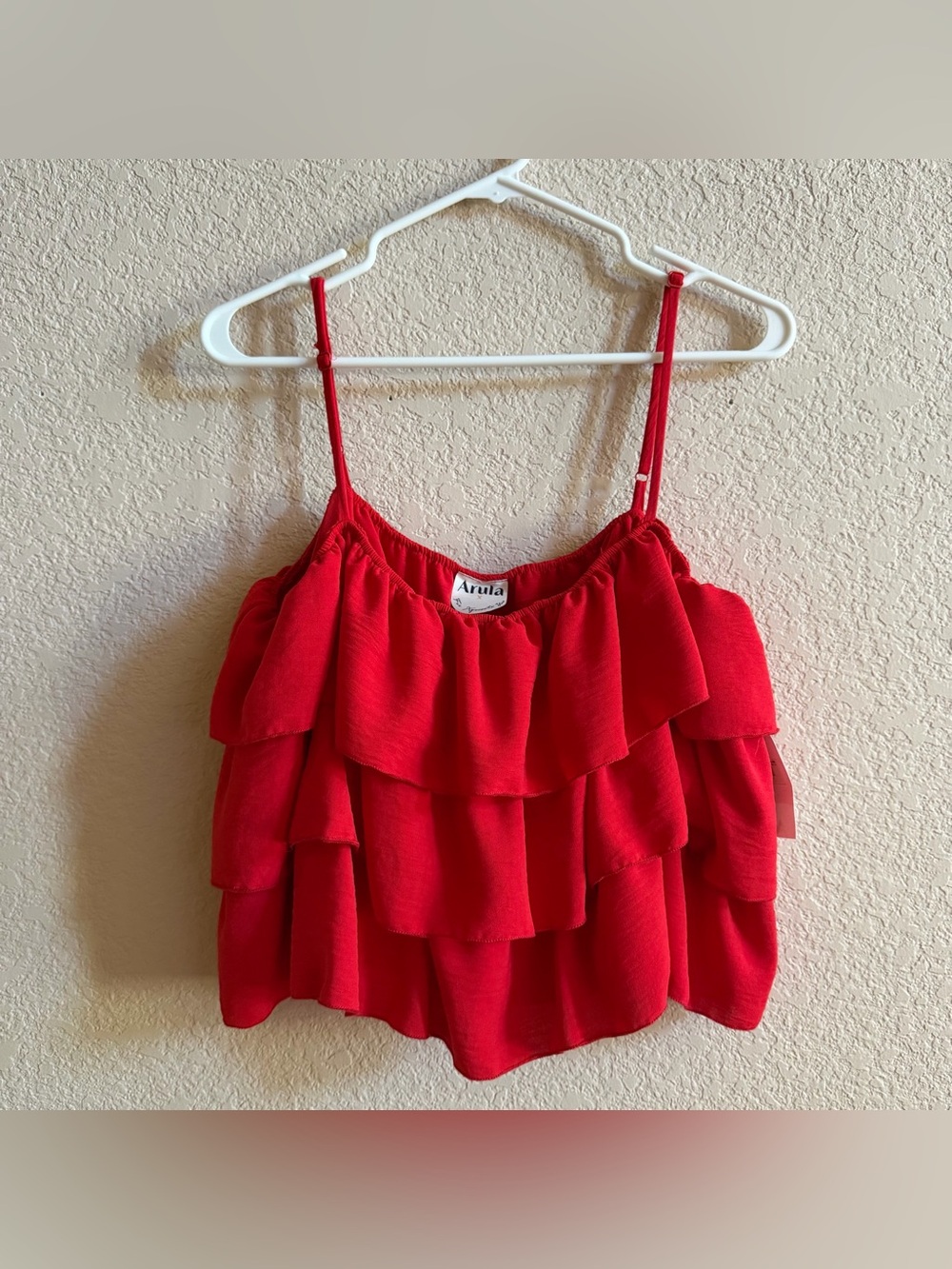 Altar'd State ARULA Ruffle Cami Women XL‎ Red Tiered Crop Top Boho Summer NWT